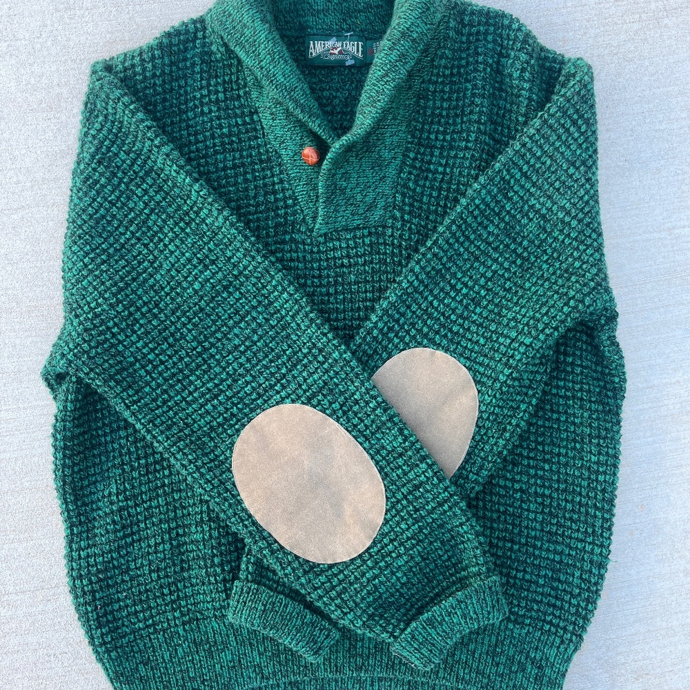 VINTAGE AMERICAN EAGLE UNISEX GREEN WOOL SWEATER SX XL